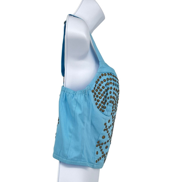 Ark & CO Sexy Studded Zip Crop Top in Blue Size Large - Picture 4 of 7